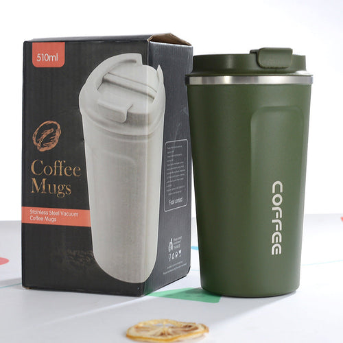 Insulated steel coffee mug shown in Blue