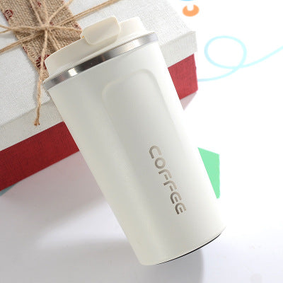 Insulated steel coffee mug shown in Black