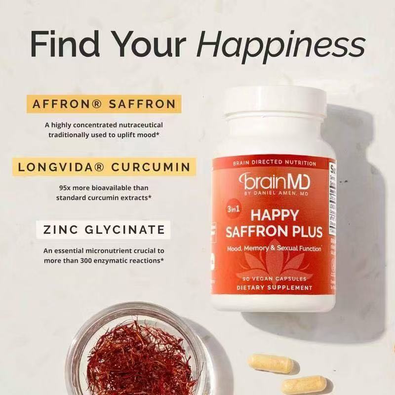 HAPPY SAFFRON PLUS Saffron Capsules for Mood Support and Wellness