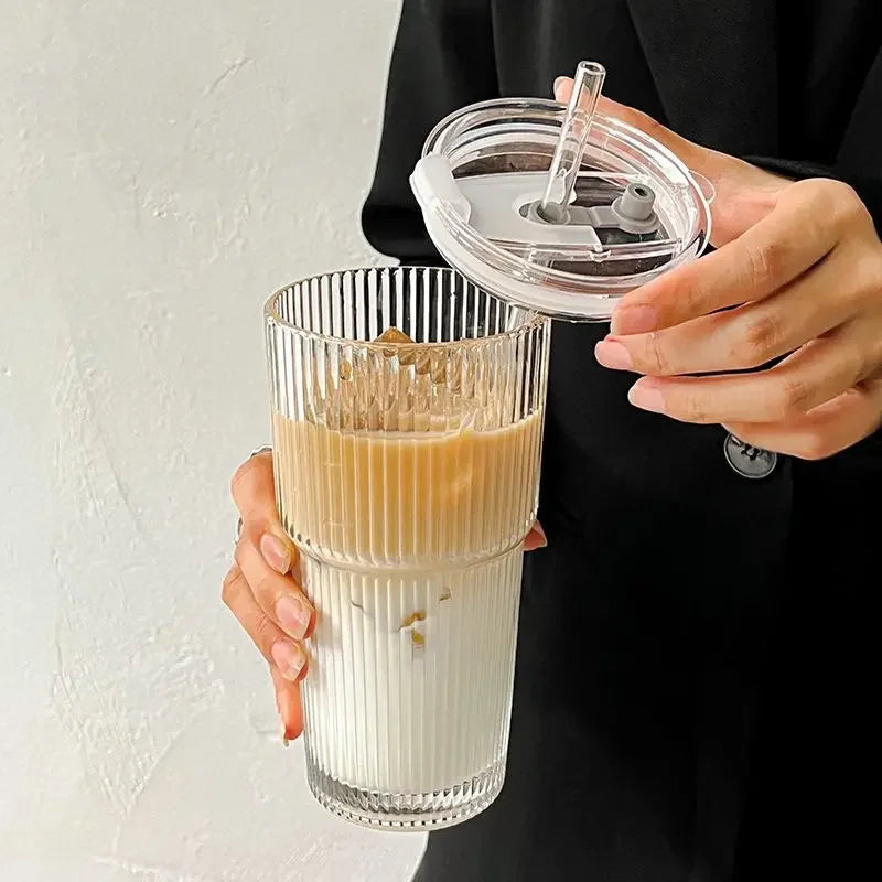 Glass iced coffee cup filled with cold drink