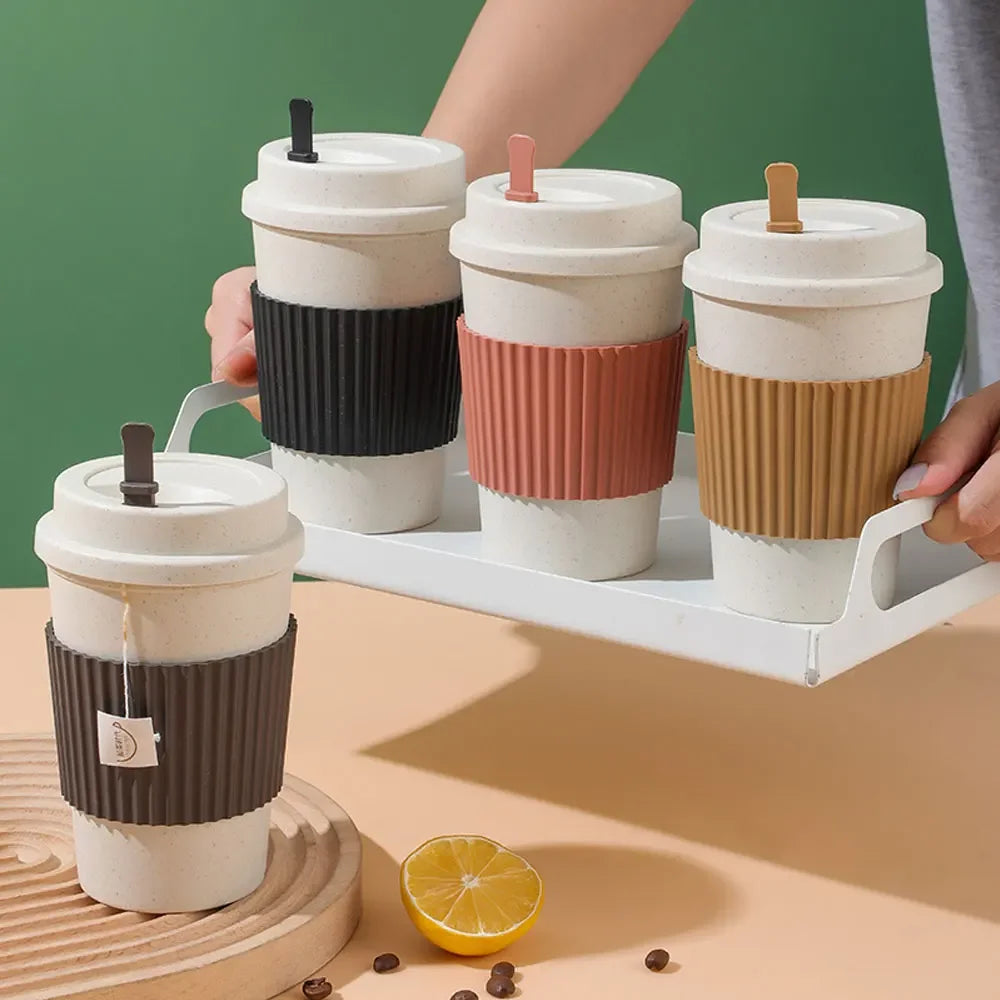 450ml Wheat Straw Reusable Coffee Cup with Lid – Travel Mug