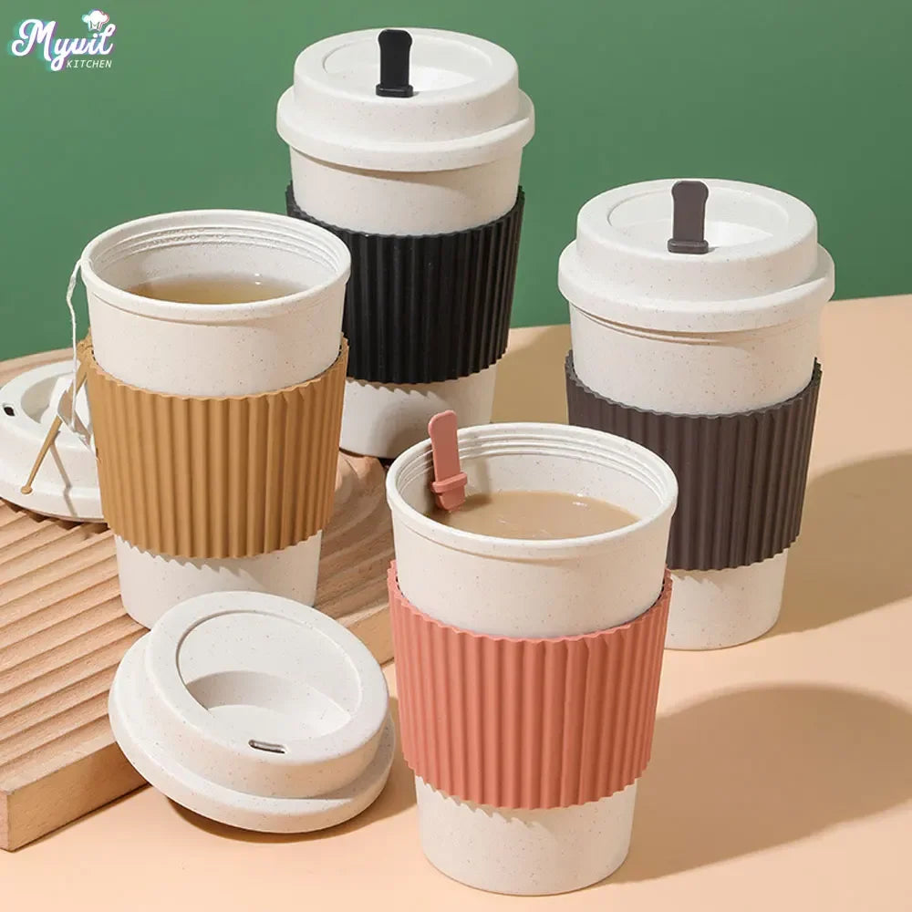 450ml Wheat Straw Reusable Coffee Cup with Lid – Travel Mug