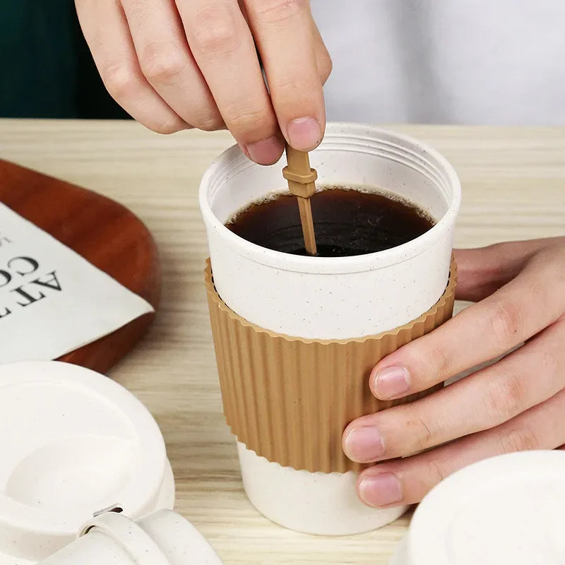 450ml Wheat Straw Reusable Coffee Cup with Lid – Travel Mug