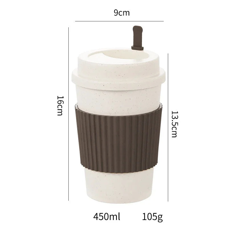 450ml Wheat Straw Reusable Coffee Cup with Lid – Travel Mug
