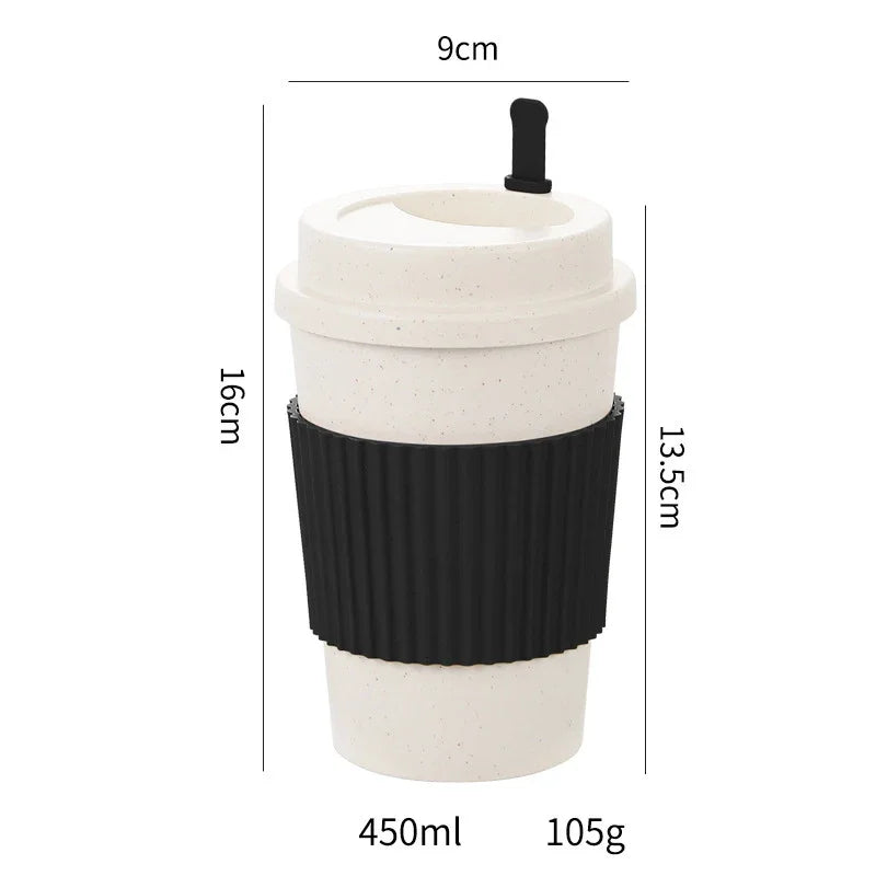 450ml Wheat Straw Reusable Coffee Cup with Lid – Travel Mug