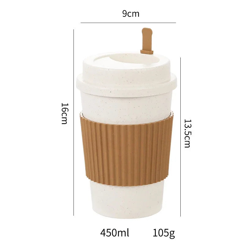 450ml Wheat Straw Reusable Coffee Cup with Lid – Travel Mug