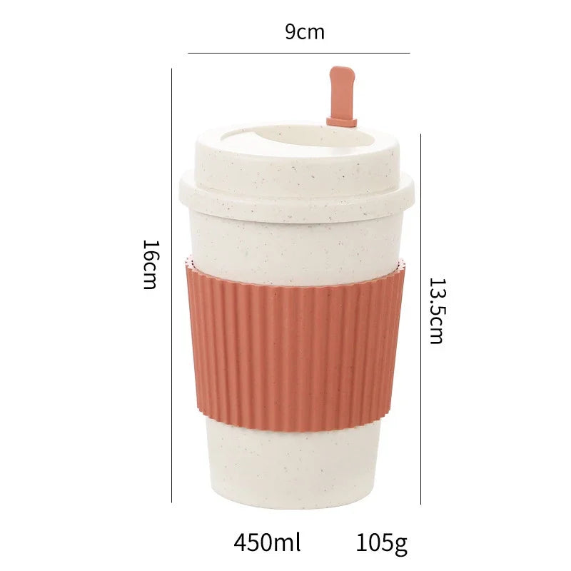 450ml Wheat Straw Reusable Coffee Cup with Lid – Travel Mug